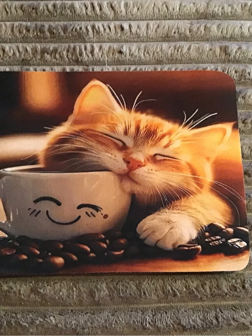 Orange Tabby Cat Mouse Pad with Smile Mug Design - Pets Cat